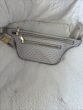 Michael Kors Beige Monogram Belt Bag with Gold Hardware